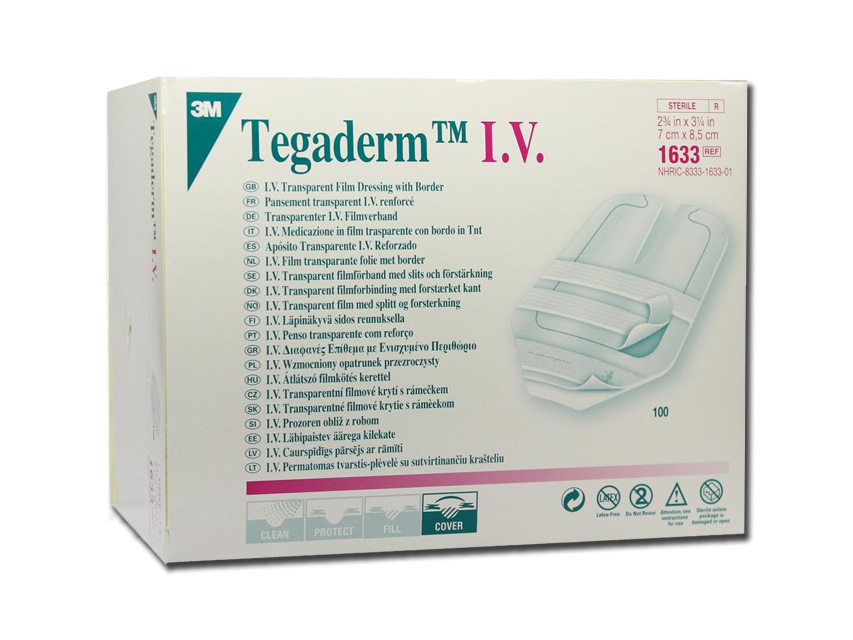 banda adeziva din plastic fara latex, hipoalergenica, transparenta si perforata tegaderm 3m i.v. fixare fixare 7x8.5 cm