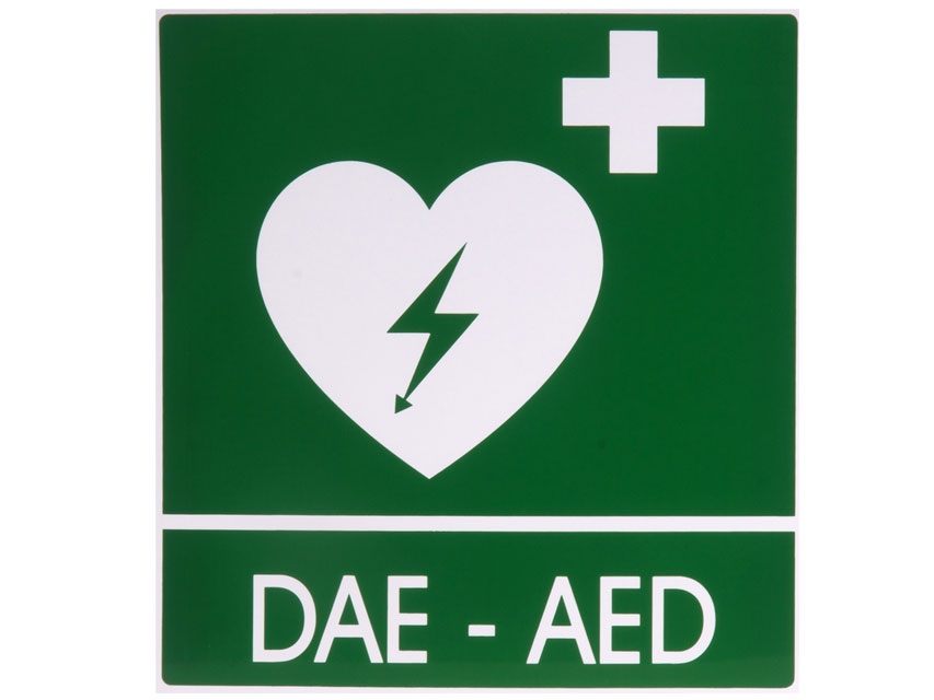 semn dae aed aluminiu 29x36 cm pentru defibrilatoare