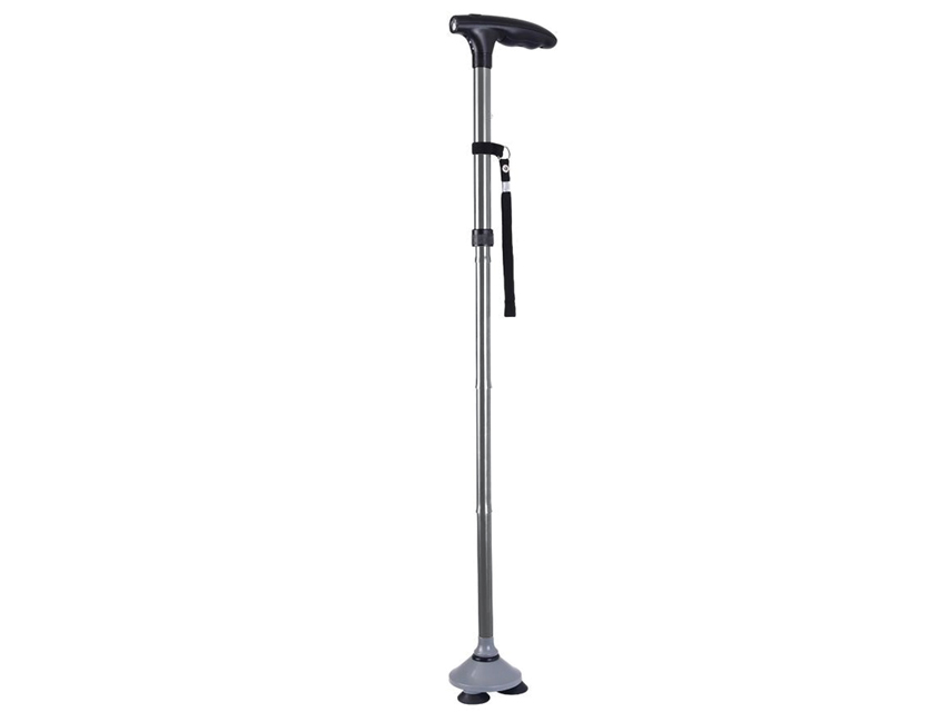 baston trusty cu lumini led argintiu, pliabil, cu cap pivotant extra lat, cu 3 baze ferme si antiderapante
